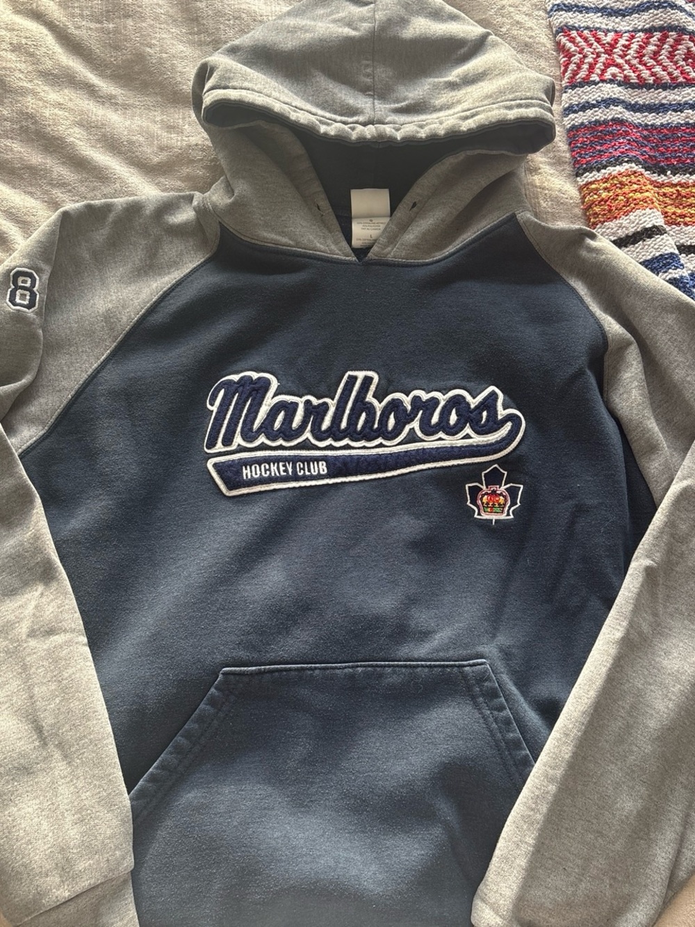 Marlboro Navy and Gray Crewneck Hooded Pullover